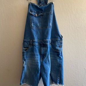 Distressed Short Overalls